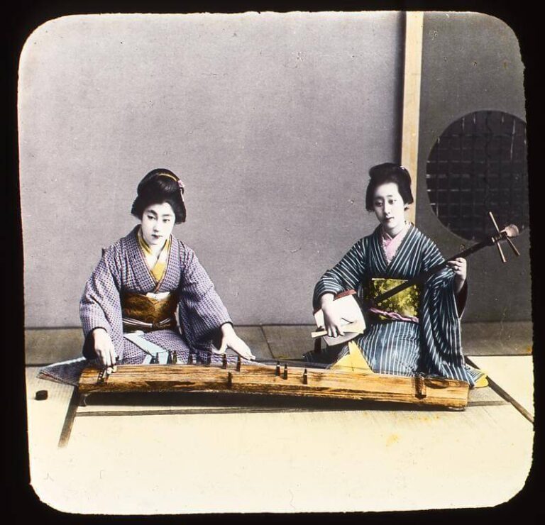 Shamisen is a plucked stringed instrument, it's similar to that of a guitar